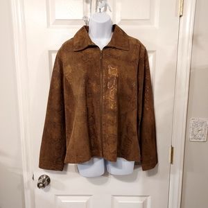 Chico's Brown Leather Jacket Embossed Metallic Snakeskin sz 2 Large Boho Western